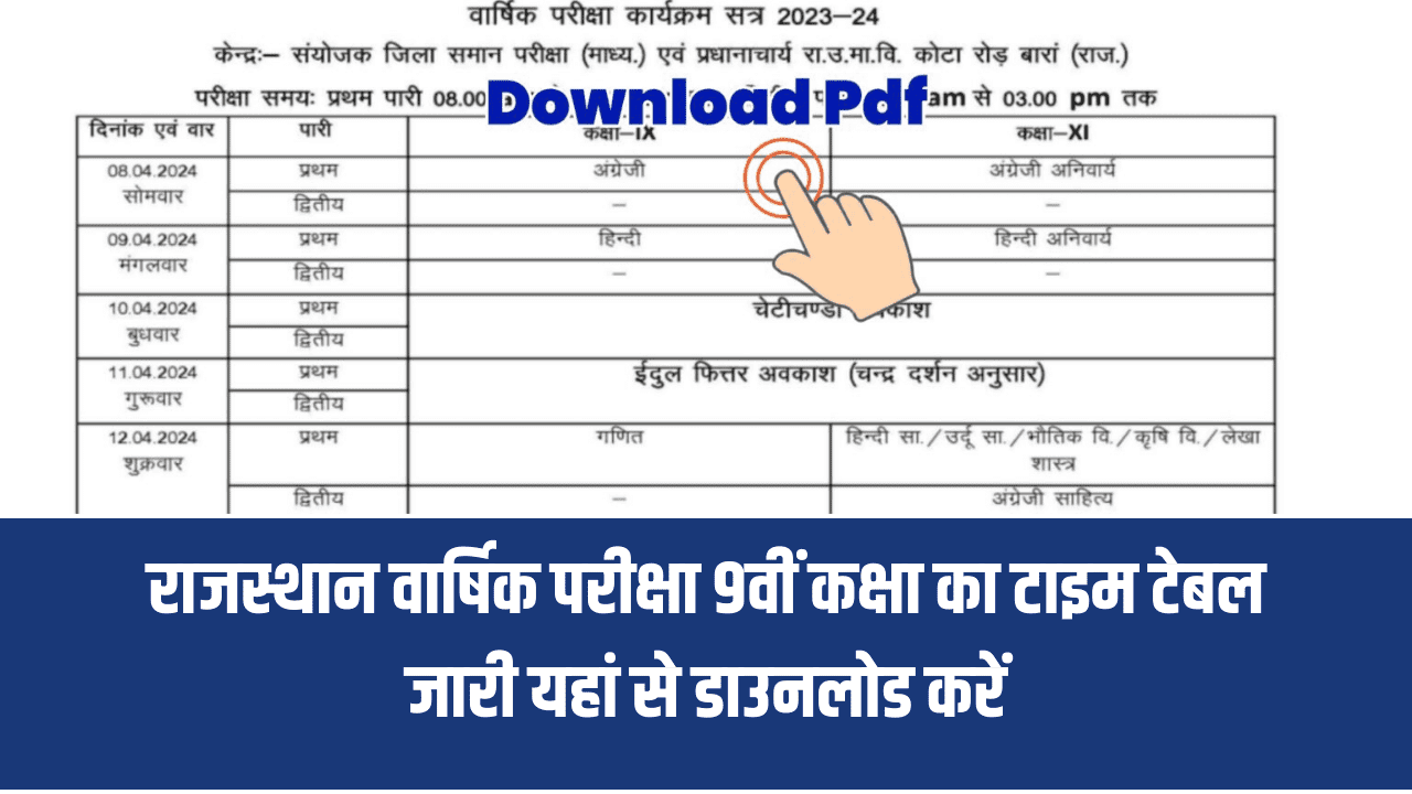 RBSE 9th Class Time Table 2024