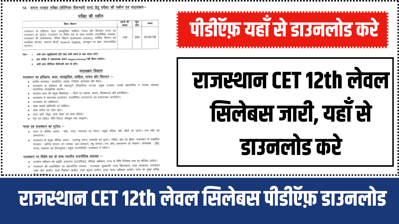 Rajasthan CET 12th Level Syllabus 2024