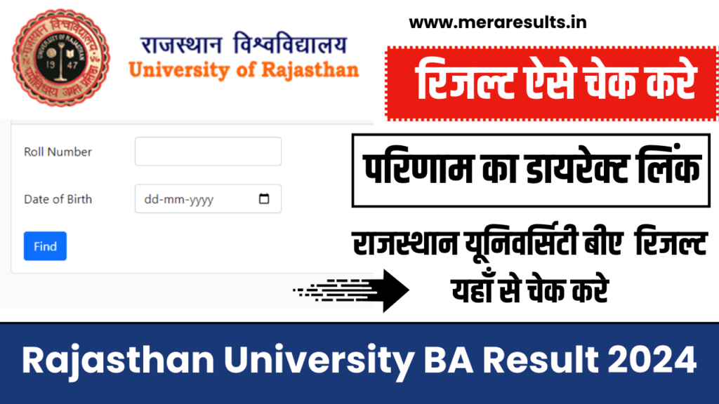 Rajasthan University BA 1st Year Result 2024 राजस्थान यूनिवर्सिटी बीए