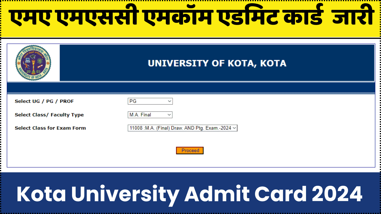 Kota University MA Msc Mcom Admit 2024