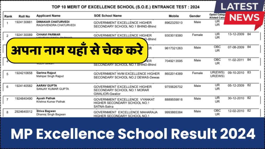 MP Excellence School Result 2024