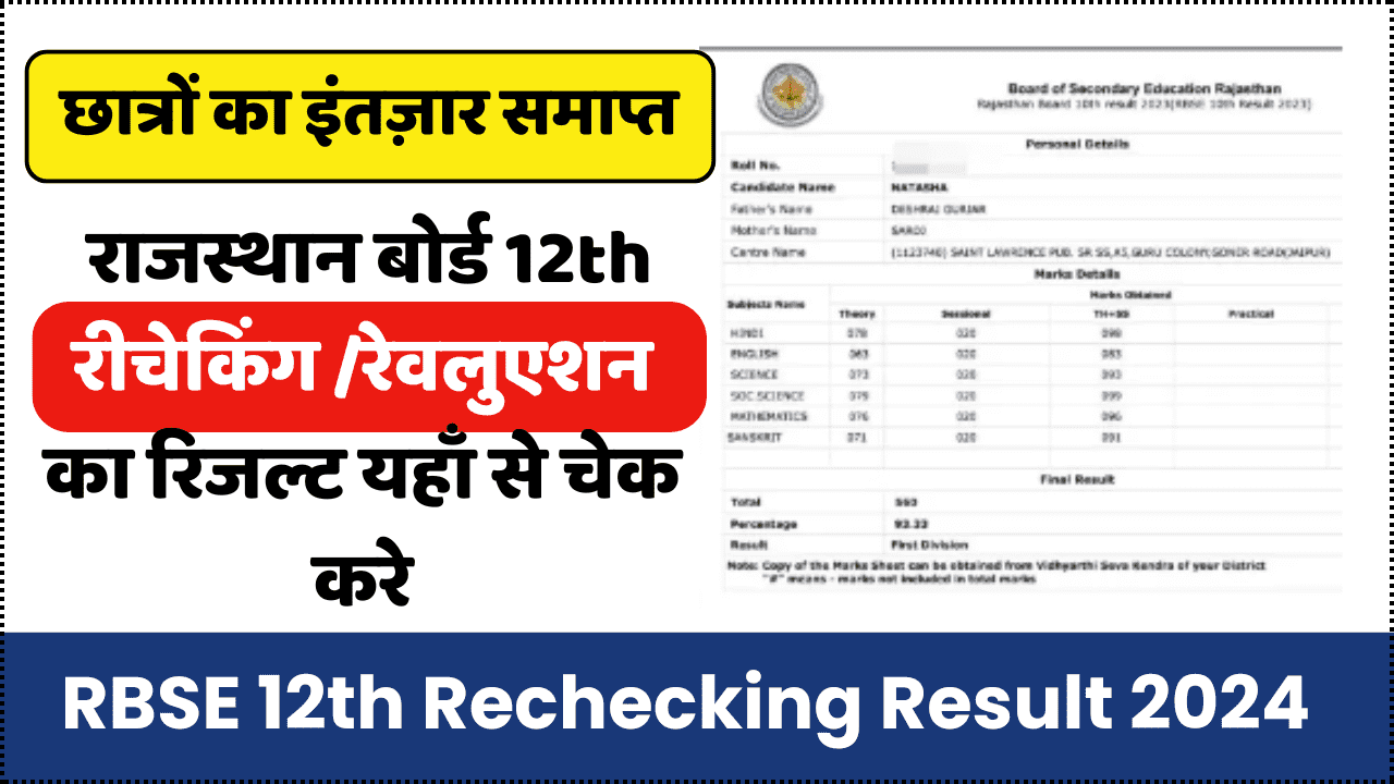 RBSE 12th Rechecking Result 2024