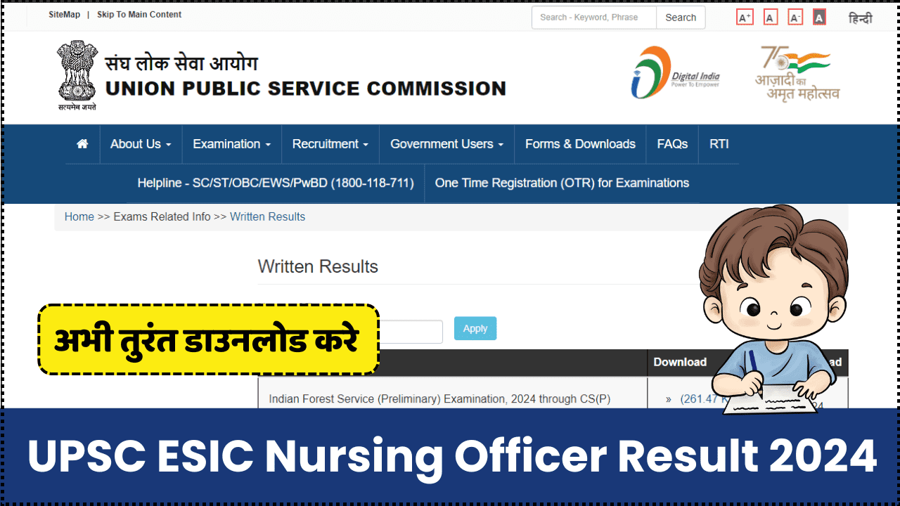 UPSC ESIC Nursing Officer Result 2024