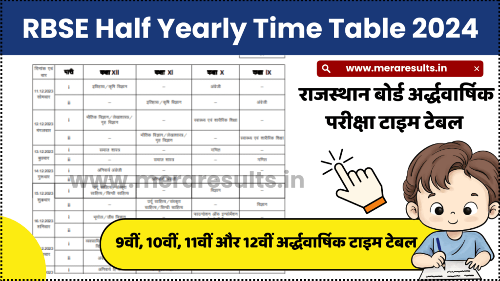 RBSE Half Yearly Time Table 2024