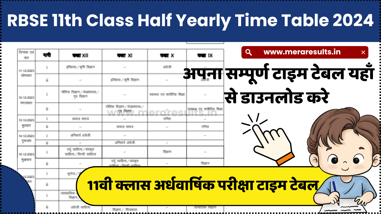 RBSE 11th Class Half Yearly Time Table 2024